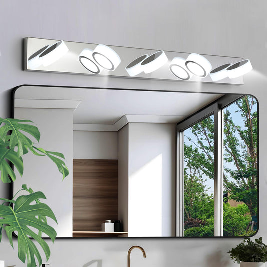 37" Modern 5-Light LED Vanity Light Fixture - Chrome Finish with Acrylic Light Shades - Energy-Efficient Bathroom Wall Sconce - Dimmable for Mirror, Shower, and Bathroom Decor