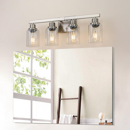 24" Modern 4-Light Bathroom Vanity Light Fixture - Brushed Nickel Finish with Clear Glass Shades, Perfect for Bathroom, Vanity, and Dressing Area Lighting (No Bulbs)