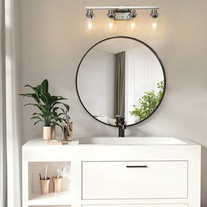 24" Modern 4-Light Bathroom Vanity Light Fixture - Brushed Nickel Finish with Clear Glass Shades, Perfect for Bathroom, Vanity, and Dressing Area Lighting (No Bulbs)