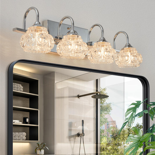 23" Brushed Nickel Finish Vintage Crystal Vanity Light - Elegant 4-Light Bathroom Mirror Fixture with Clear Glass Shades (No Bulbs)
