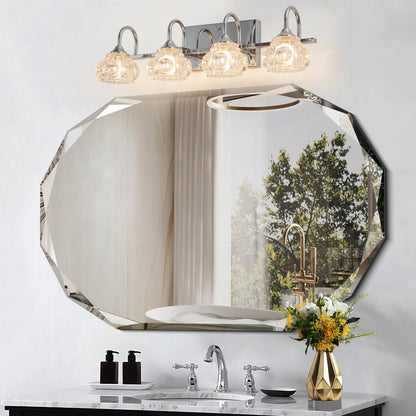 23" Brushed Nickel Finish Vintage Crystal Vanity Light - Elegant 4-Light Bathroom Mirror Fixture with Clear Glass Shades (No Bulbs)