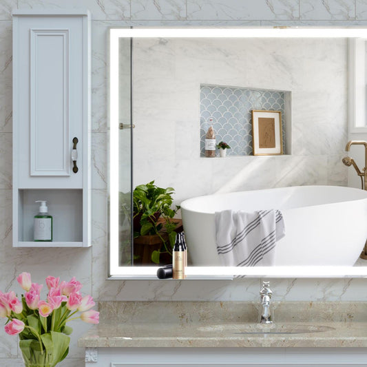 32x40 inch LED Bathroom Vanity Mirror Wall Mounted Adjustable White/Warm/Natural Lights Anti-Fog Touch Switch with Memory Modern Smart Large Bathroom Mirrors