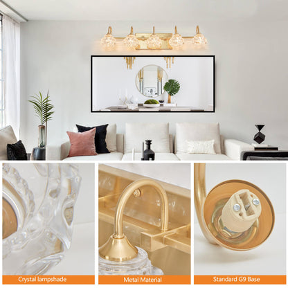 29" Modern Crystal Bathroom Vanity Light, 5-Light Golden Wall Sconce with Clear Glass Shade, Elegant Wall Mount Lighting for Bathroom, Powder Room, or Vanity Mirror (No Bulbs)
