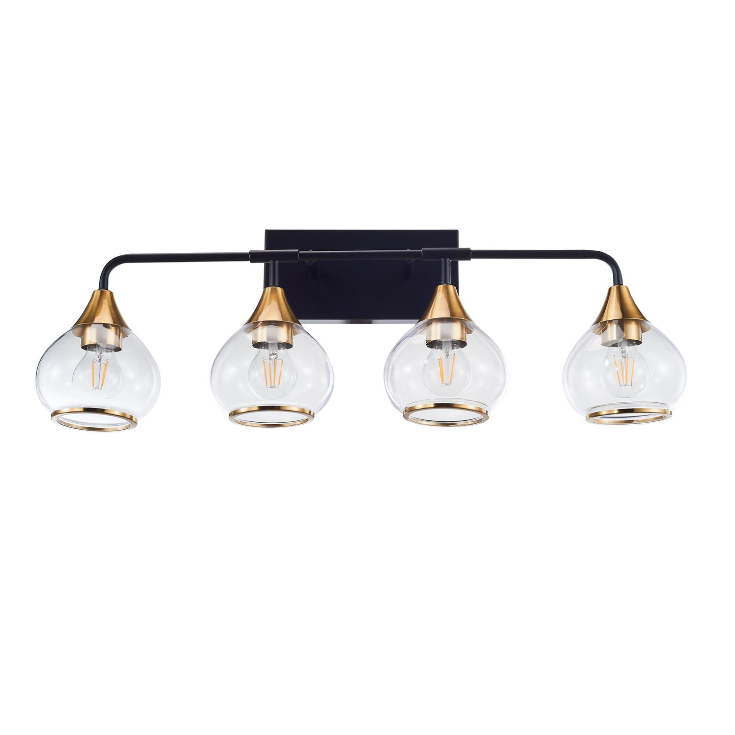 Home Decorative Bedroom Bathroom Vanity Light Matte Black Antique Brass Iron Glass 4-Light E26 Bulb Wall Mounted Light