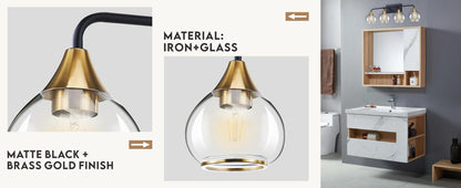 Home Decorative Bedroom Bathroom Vanity Light Matte Black Antique Brass Iron Glass 4-Light E26 Bulb Wall Mounted Light