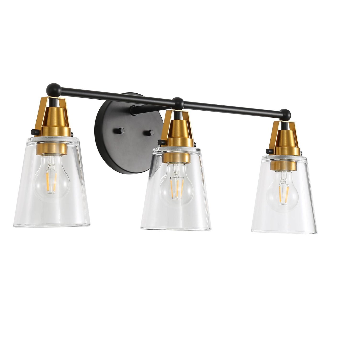 Modern 3-Light Black+Bronze Bathroom Vanity Light with Clear Glass Shade, E26 Wall Sconces Over Mirror for Living Room Bedroom Hallway (Bulb Not Included)