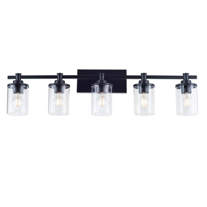 5-Light E26 Bulb Vanity Lights,Matte Black Bathroom Vanity Light Fixtures with Clear Glass, Indoor Wall Light for Bathroom, Living Room, Mirror, Bedroom,Hallway