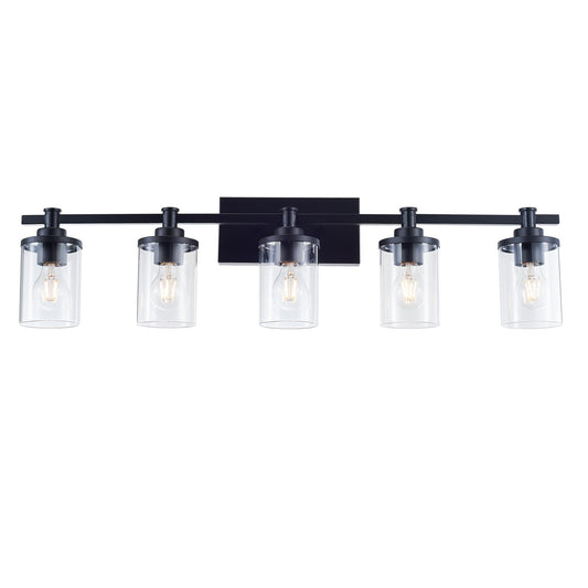5-Light E26 Bulb Vanity Lights,Matte Black Bathroom Vanity Light Fixtures with Clear Glass, Indoor Wall Light for Bathroom, Living Room, Mirror, Bedroom,Hallway