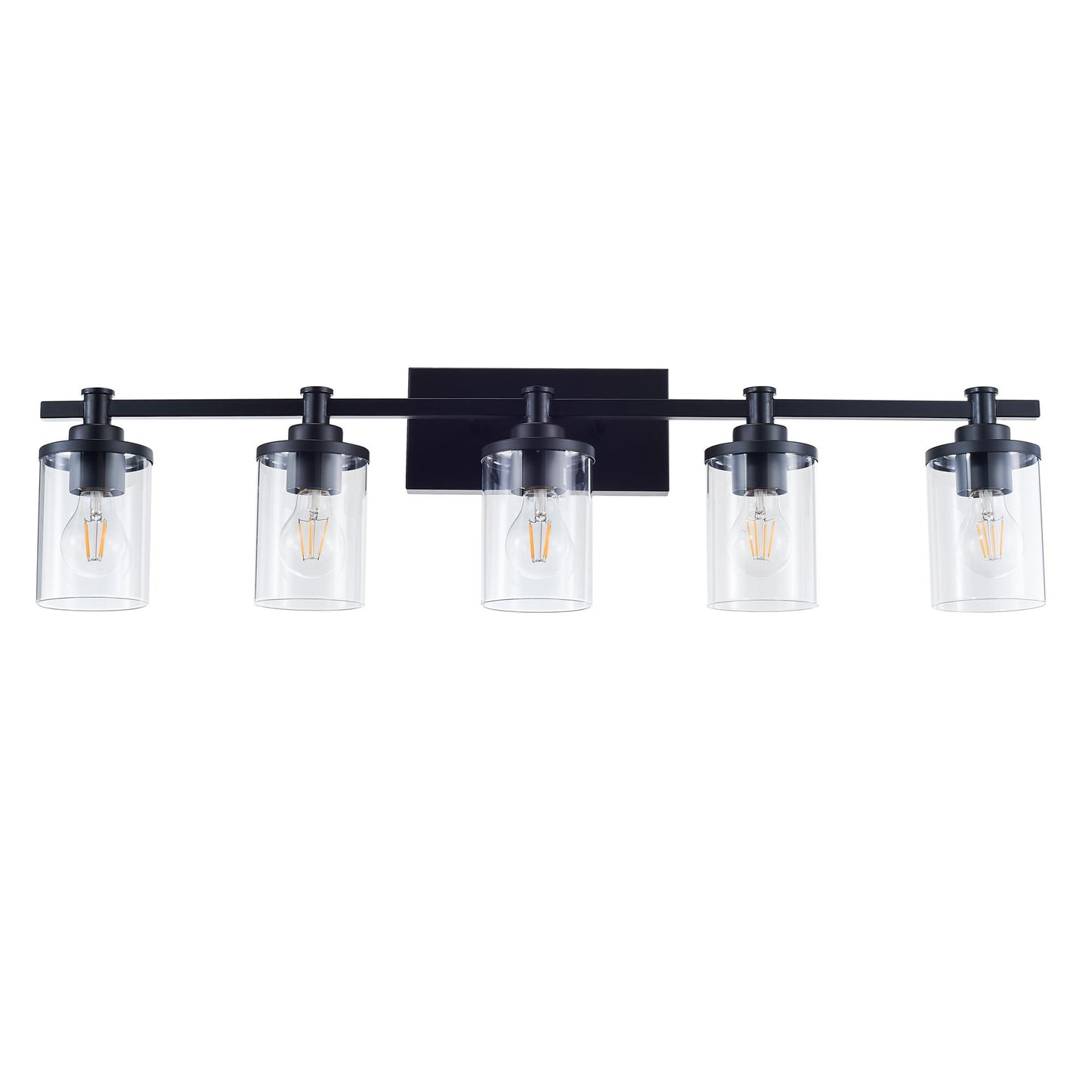 5-Light E26 Bulb Vanity Lights,Matte Black Bathroom Vanity Light Fixtures with Clear Glass, Indoor Wall Light for Bathroom, Living Room, Mirror, Bedroom,Hallway