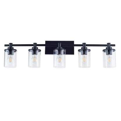 5-Light E26 Bulb Vanity Lights,Matte Black Bathroom Vanity Light Fixtures with Clear Glass, Indoor Wall Light for Bathroom, Living Room, Mirror, Bedroom,Hallway