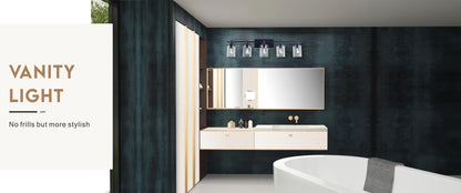 5-Light E26 Bulb Vanity Lights,Matte Black Bathroom Vanity Light Fixtures with Clear Glass, Indoor Wall Light for Bathroom, Living Room, Mirror, Bedroom,Hallway