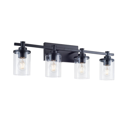 4-Light E26 Bulb Vanity Lights,Matte Black Bathroom Vanity Light Fixtures with Clear Glass, Wall Lamp for Bathroom, Living Room, Mirror, Bedroom,Hallway