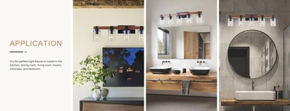 5-Light E26 Bulb Bathroom Lights Over Mirror, Rustic Vanity Light Fixture with Clear Glass Shade,Indoor Wall Lighting for Living Room,Bedroom,Kitchen