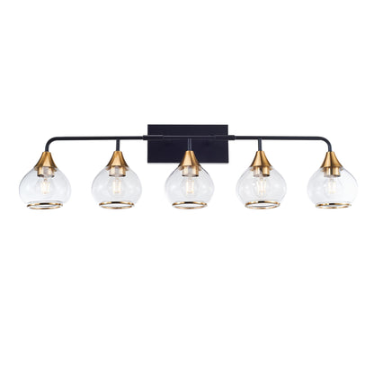 5-Lights Matte Black Antique Brass Color Iron Glass E26 Bulb Bedroom Wall-Mounted Lighting Fixtures Bathroom Vanity Light