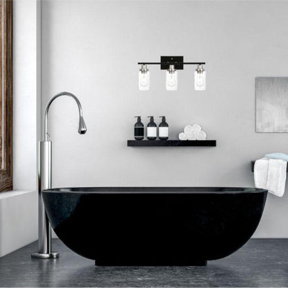 Modern Bathroom Lighting with Clear Glass Shade, 3-Light Black Vanity Light Wall Mount Lamp for Bedroom Vanity Table Bathroom Dressing Table, Brushed Nickel Finish Socket