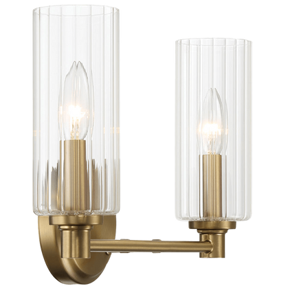 Regal Double Light Vanity With Clear Ribbed Glass - Satin Brass