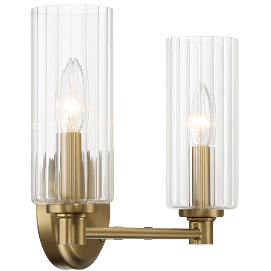 Regal Double Light Vanity With Clear Ribbed Glass - Satin Brass