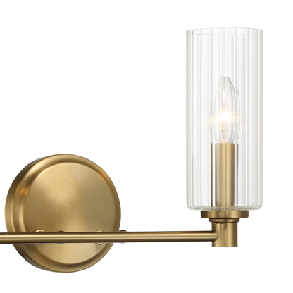 Regal Double Light Vanity With Clear Ribbed Glass - Satin Brass