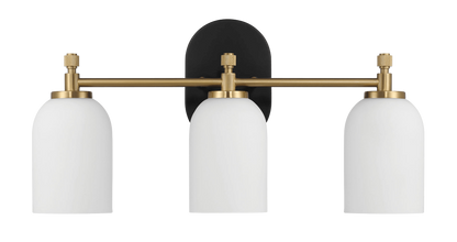 Meadows Three Lights Vanity Brushed Gold Bathroom Wall Light for Bathroom Over Mirror 20.5"W × 10.125"H × 5.5"E with White Frosted Glass