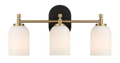 Meadows Three Lights Vanity Brushed Gold Bathroom Wall Light for Bathroom Over Mirror 20.5"W × 10.125"H × 5.5"E with White Frosted Glass
