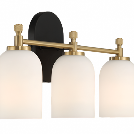 Meadows Three Lights Vanity Brushed Gold Bathroom Wall Light for Bathroom Over Mirror 20.5"W × 10.125"H × 5.5"E with White Frosted Glass
