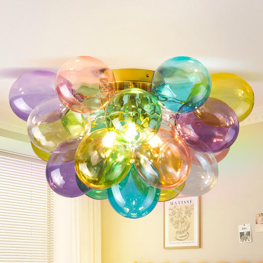 Colorful Glass Bubble Ball Swirled Glass Chandelier 15 Inch 3 Light, Small Pendant Light Fixture for Bedroom Study Restaurant