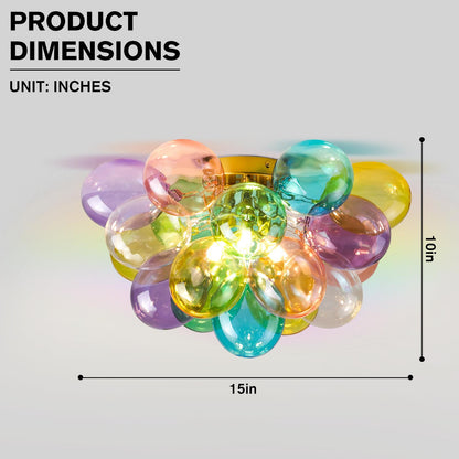 Colorful Glass Bubble Ball Swirled Glass Chandelier 15 Inch 3 Light, Small Pendant Light Fixture for Bedroom Study Restaurant