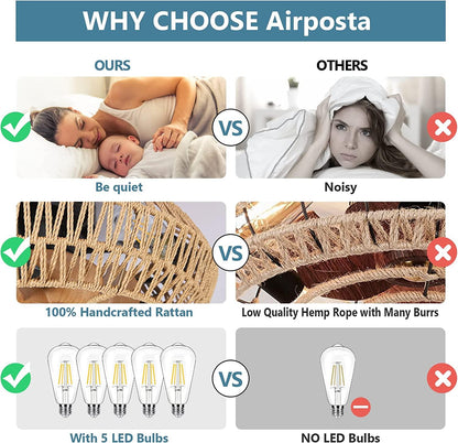 Rattan Ceiling Fan with 5 Bulbs