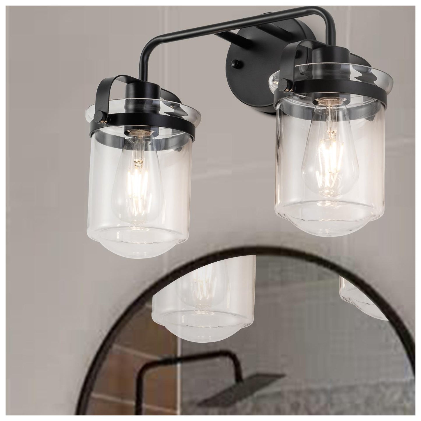 2-Light with Clear Glass Shade, Modern Sconce, Industrial Indoor  Light Fixture for Bathroom Living Room Bedroom Over Kitchen Sink, E26 Socket, [No Bulb]