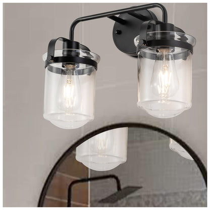 2-Light with Clear Glass Shade, Modern Sconce, Industrial Indoor  Light Fixture for Bathroom Living Room Bedroom Over Kitchen Sink, E26 Socket, [No Bulb]