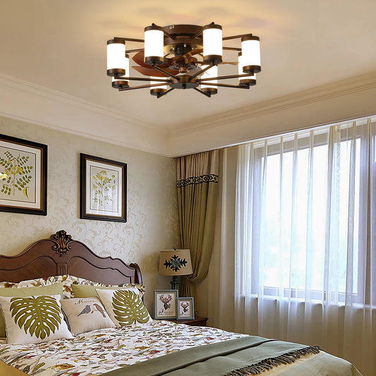 22-inch Modern Ceiling Fan with LED Light – 5-Blade Fan and Cylindrical Light Fixtures for Bedroom, Living Room, and Home Décor
