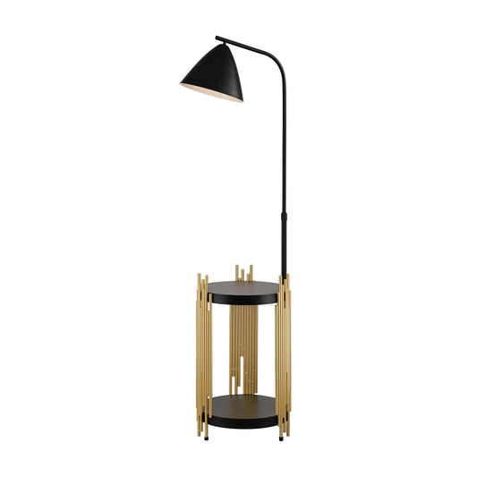 Luxury Shelves Floor Lamp for Living Room with Metal Lampshade, Standing Lamp Tall Industrial Floor Lamp Reading for Bedroom, Office (E26 No Included Bulb) -Matte Gold+Matte Black