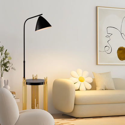 Luxury Shelves Floor Lamp for Living Room with Metal Lampshade, Standing Lamp Tall Industrial Floor Lamp Reading for Bedroom, Office (E26 No Included Bulb) -Matte Gold+Matte Black