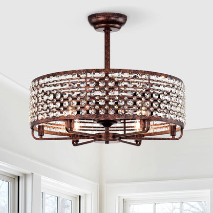 Dia 26.8 inch Chandelier Ceiling Fan ,Crystal  Shade Ceiling Fan with Remote Control,3 ABS Blade--4-light( No Include Bulb)