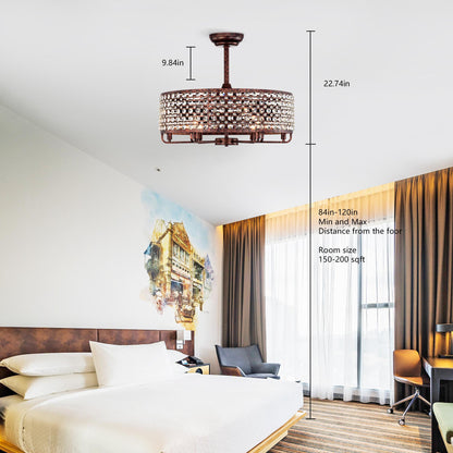 Dia 26.8 inch Chandelier Ceiling Fan ,Crystal  Shade Ceiling Fan with Remote Control,3 ABS Blade--4-light( No Include Bulb)