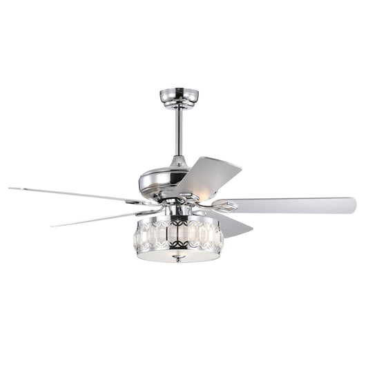 52" 3-Light Chrome Ceiling Fan + Remote, Traditional Farmhouse Rustic Industrial Bohemian Country Cottage Transitional Glam for Home, Kitchen, Living Room