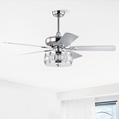 52" 3-Light Chrome Ceiling Fan + Remote, Traditional Farmhouse Rustic Industrial Bohemian Country Cottage Transitional Glam for Home, Kitchen, Living Room