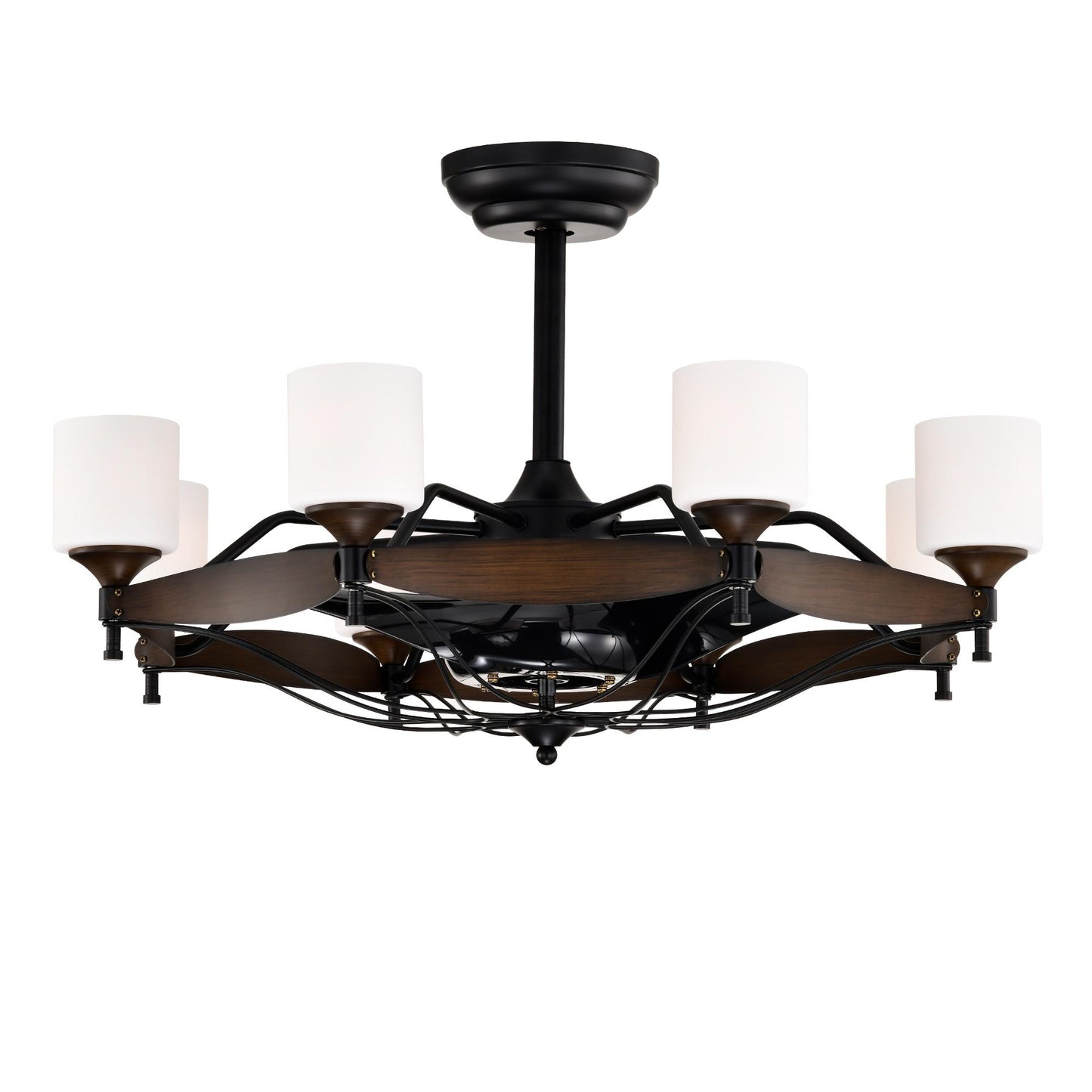 Dia 33 inch Chandelier Ceiling Fan With Remote Control,DC Motor ,6 Speed,3 ABS Blades for Bedroom Dining Room Living Room Kitchen Farmhouse Entry,Matte Black+  Red Wood Grain