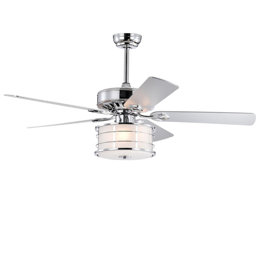 52" 3-Light Chrome Drum Shade LED Ceiling Fan + Remote, Traditional Farmhouse Rustic Industrial Bohemian Country Cottage Transitional Glam for Home, Kitchen, Living Room