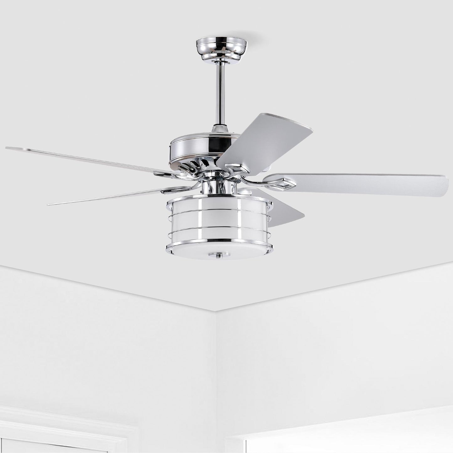 52" 3-Light Chrome Drum Shade LED Ceiling Fan + Remote, Traditional Farmhouse Rustic Industrial Bohemian Country Cottage Transitional Glam for Home, Kitchen, Living Room