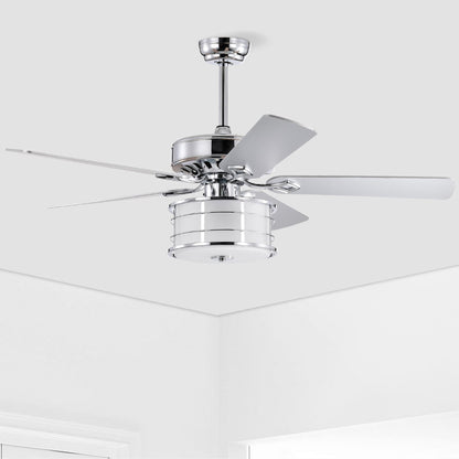 52" 3-Light Chrome Drum Shade LED Ceiling Fan + Remote, Traditional Farmhouse Rustic Industrial Bohemian Country Cottage Transitional Glam for Home, Kitchen, Living Room