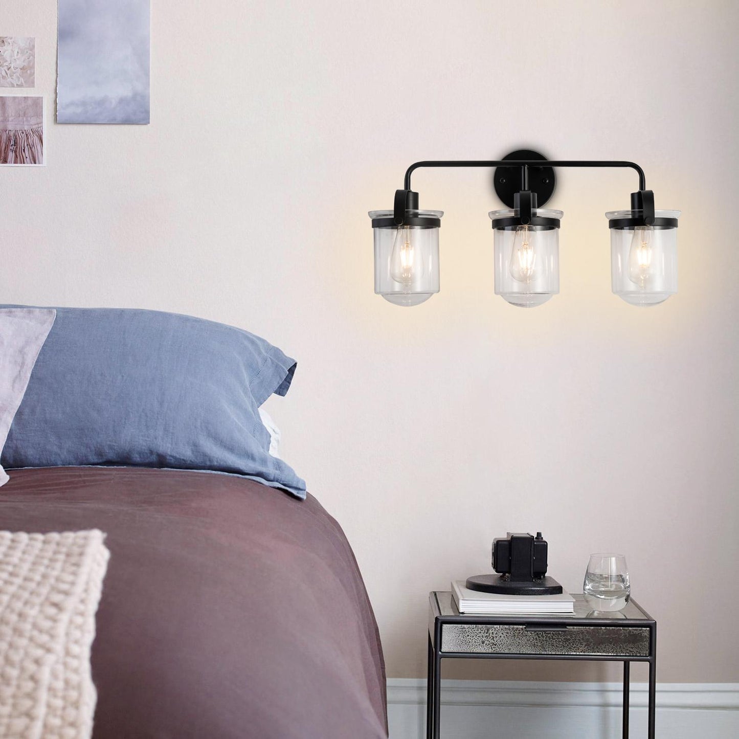 3-Light with Clear Glass Shade, Modern Sconce,  Industrial Indoor  Light Fixture for Bathroom Living Room Bedroom Over Kitchen Sink, E26 Socket,  [No Bulb]