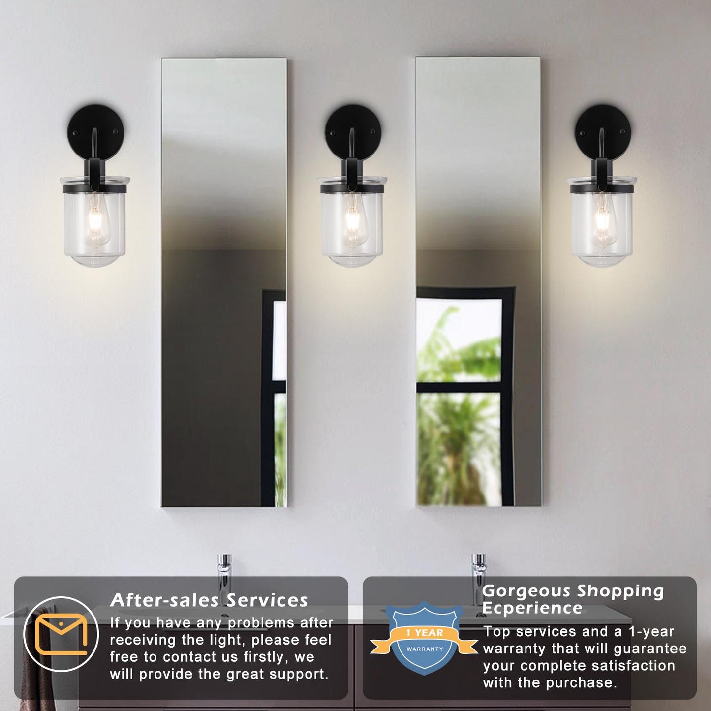 1-Light with Clear Glass Shade, Modern Sconce, Industrial Indoor  Light Fixture for Bathroom Living Room Bedroom Over Kitchen Sink, E26 Socket,  [No Bulb]