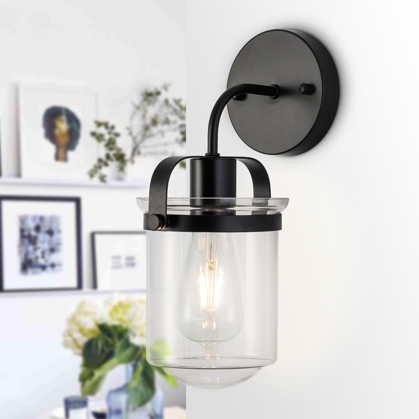 1-Light with Clear Glass Shade, Modern Sconce, Industrial Indoor  Light Fixture for Bathroom Living Room Bedroom Over Kitchen Sink, E26 Socket,  [No Bulb]