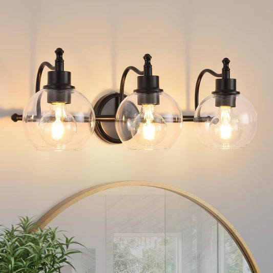 3-Lights Bathroom Vanity Lighting Fixtures Brushed Gold Modern Vanity Light 22Inch Bathroom Light Fixture Bathroom Lights Over Mirror with Clear Glass Shade for Living Room, Kitchen(E26 Base)