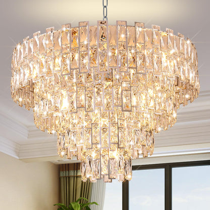 Chrome Luxury Crystal Chandelier for Dining Room, 32-Inch Modern Ceiling Light, French Empire Style with Premium K9 Crystals, Elegant Chrome Finish, Perfect for Living Room or Bedroom, 21-Light Fixtur