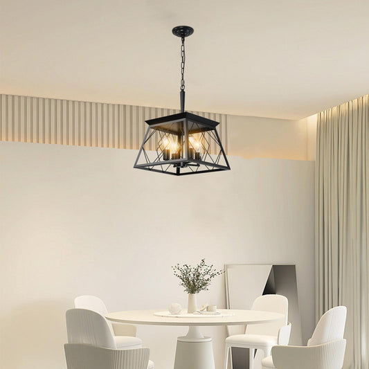 (Same as W1340111203/L1009) 16" Black Industrial 4-Light Pendant Chandelier, Modern Metal Cage Design, Adjustable Hanging Light for Dining Room, Kitchen, Living Room (No Bulbs)