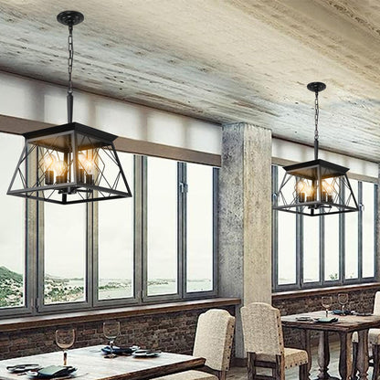 (Same as W1340111203/L1009) 16" Black Industrial 4-Light Pendant Chandelier, Modern Metal Cage Design, Adjustable Hanging Light for Dining Room, Kitchen, Living Room (No Bulbs)