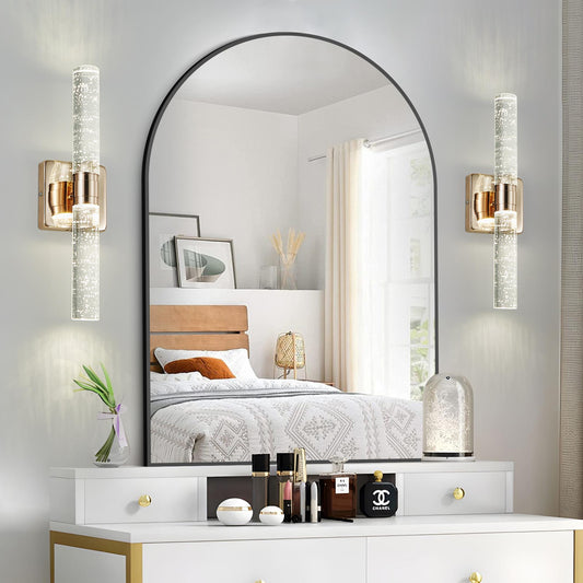 17"(H) Contemporary Crystal Wall Light, Gold Plating Finish with Bubble Crystal, 2-Light Sconce for Bathroom, Bedroom, Hallway – Modern Indoor Lighting Fixture
