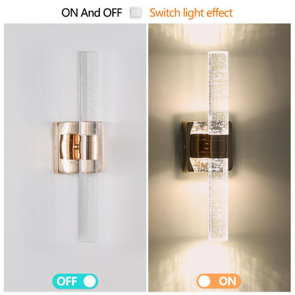 17"(H) Contemporary Crystal Wall Light, Gold Plating Finish with Bubble Crystal, 2-Light Sconce for Bathroom, Bedroom, Hallway – Modern Indoor Lighting Fixture